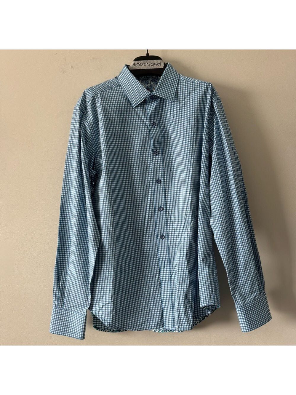 Robert Graham Teal and White Gingham Shirt